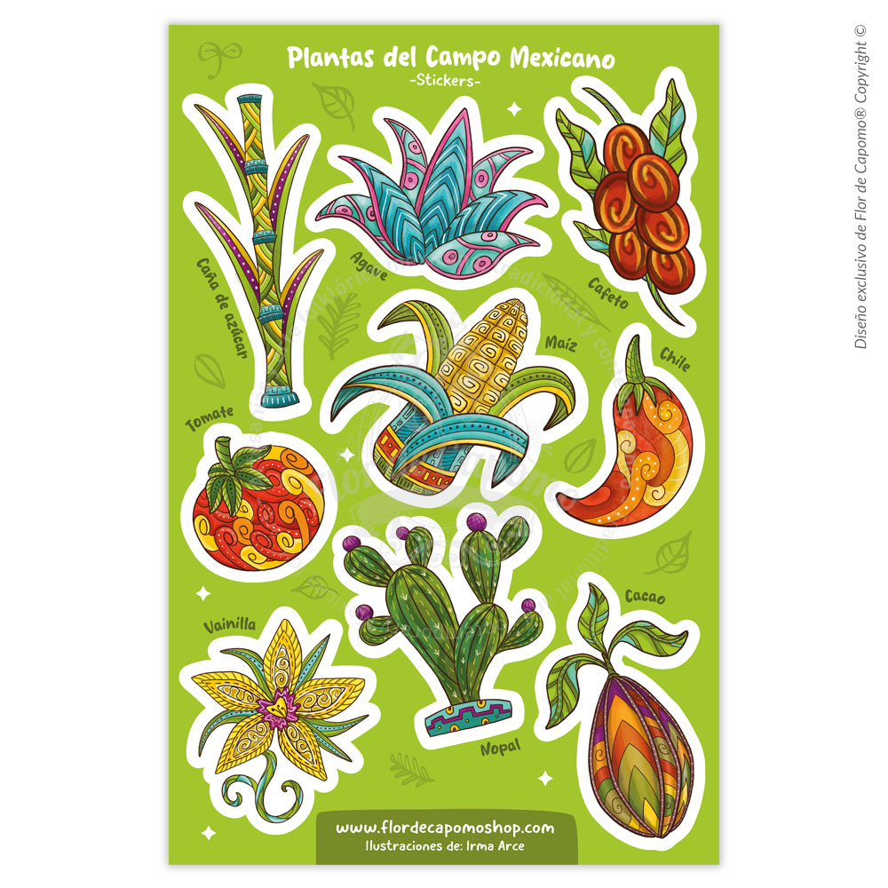 stickers de plantas del campo mexicano